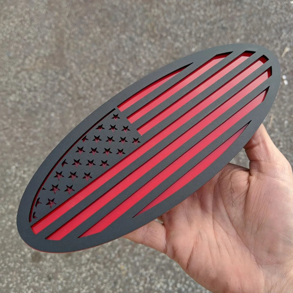 Insignia ovalada con la bandera estadounidense, 9 pulgadas, elige tus colores (varios vehículos)