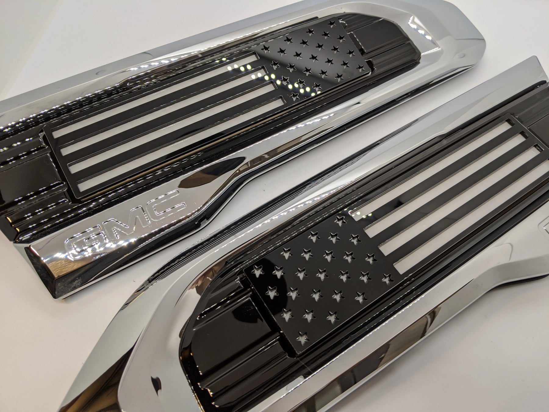 American Flag Badge Inserts - Fits 2020 - 2024 GMC 2500, 3500 HD - (Does not include OEM Badge) -Black on White
