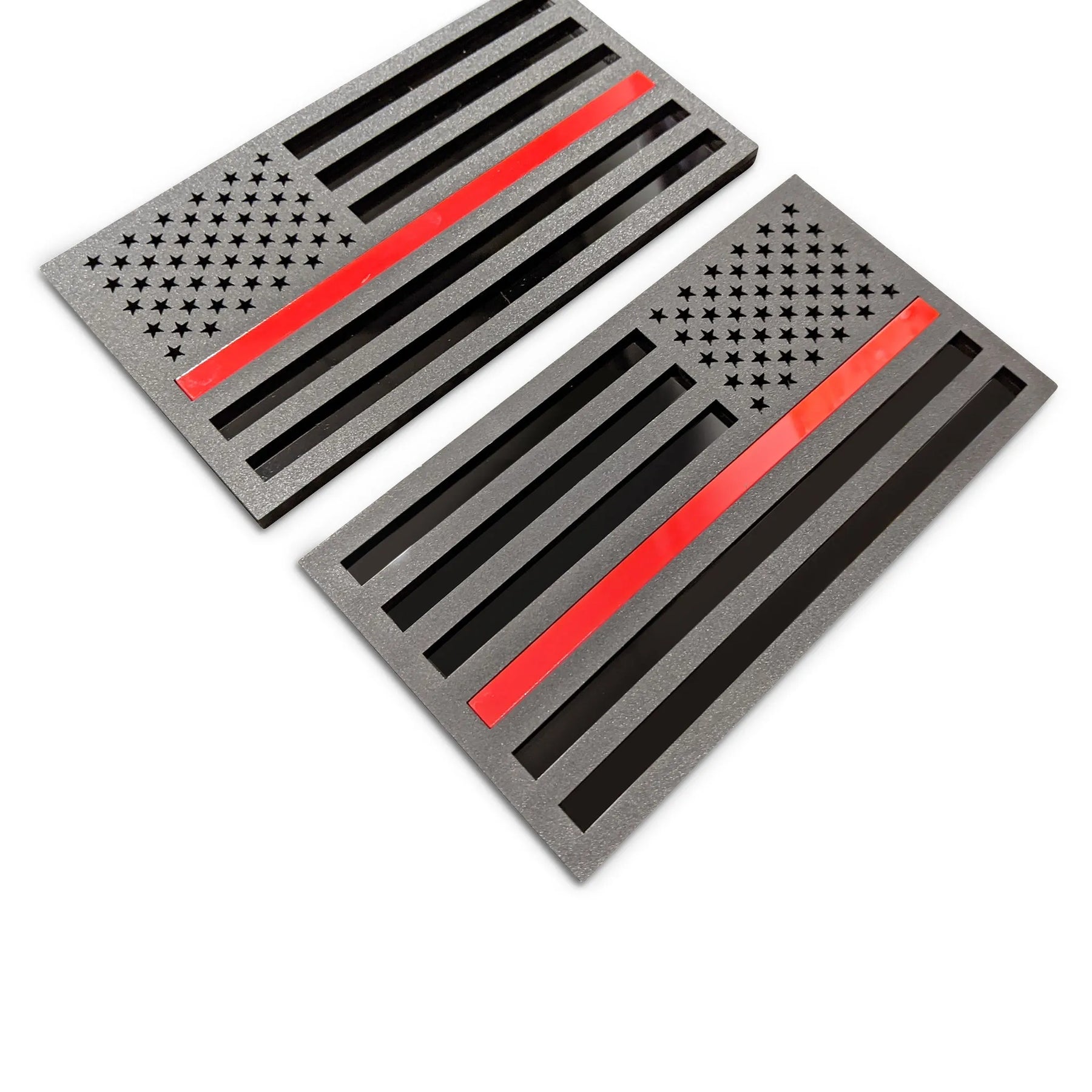 Insignias para guardabarros con la bandera estadounidense (par), ajuste universal, negro mate sobre negro