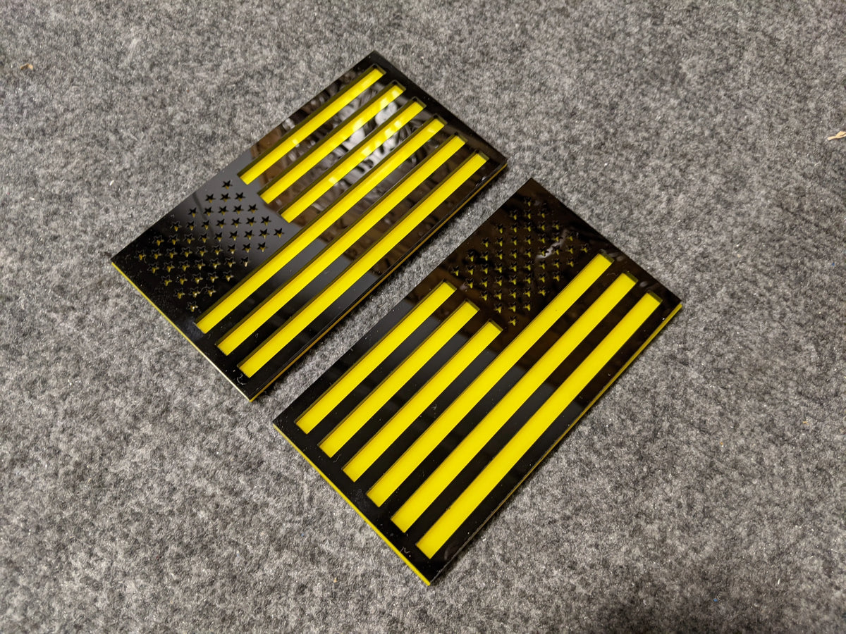 American Flag Fender Badges - Pair - Universal Fit - Black on Yellow