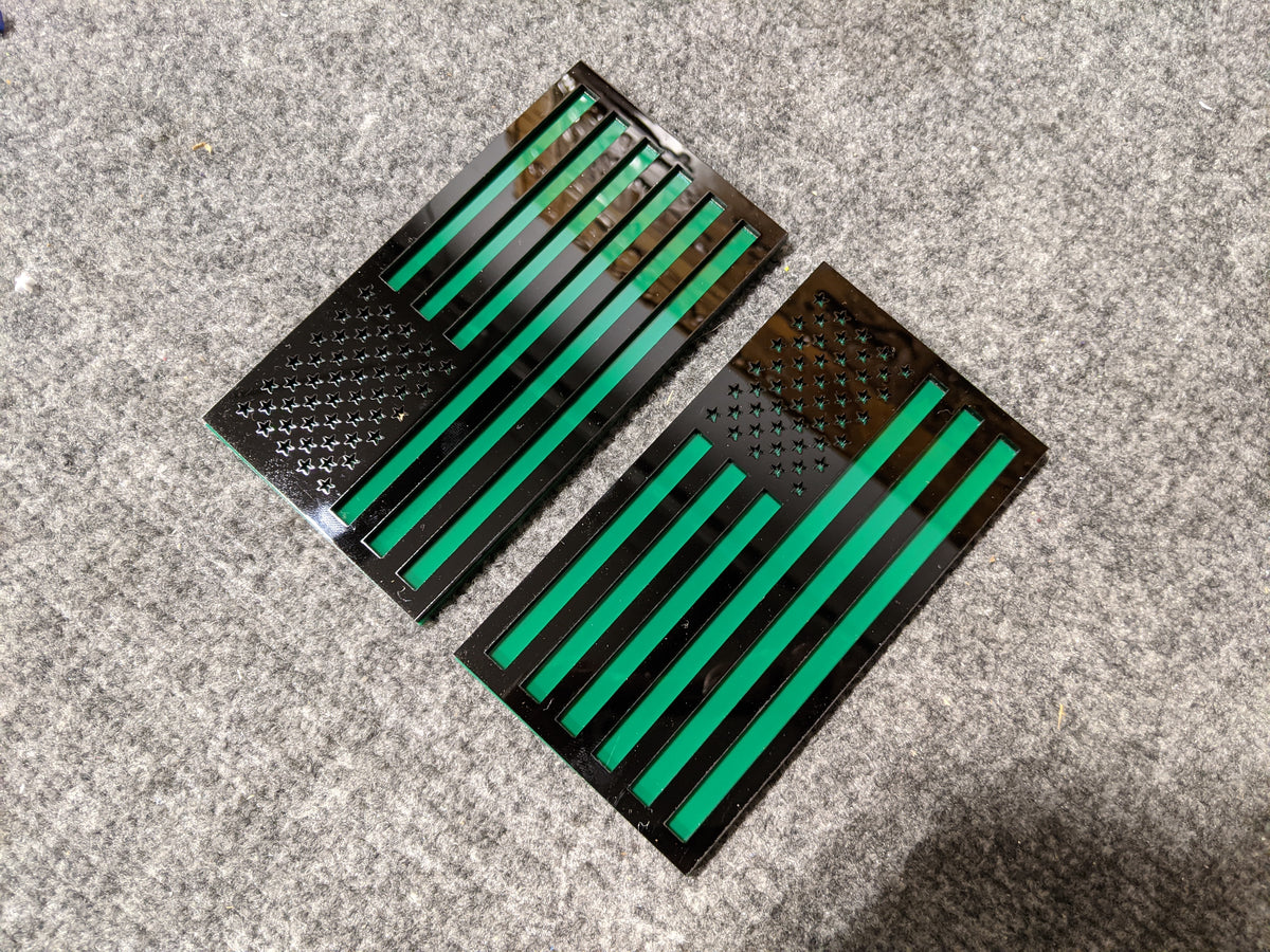 American Flag Fender Badges - Pair - Universal Fit - Black on Green