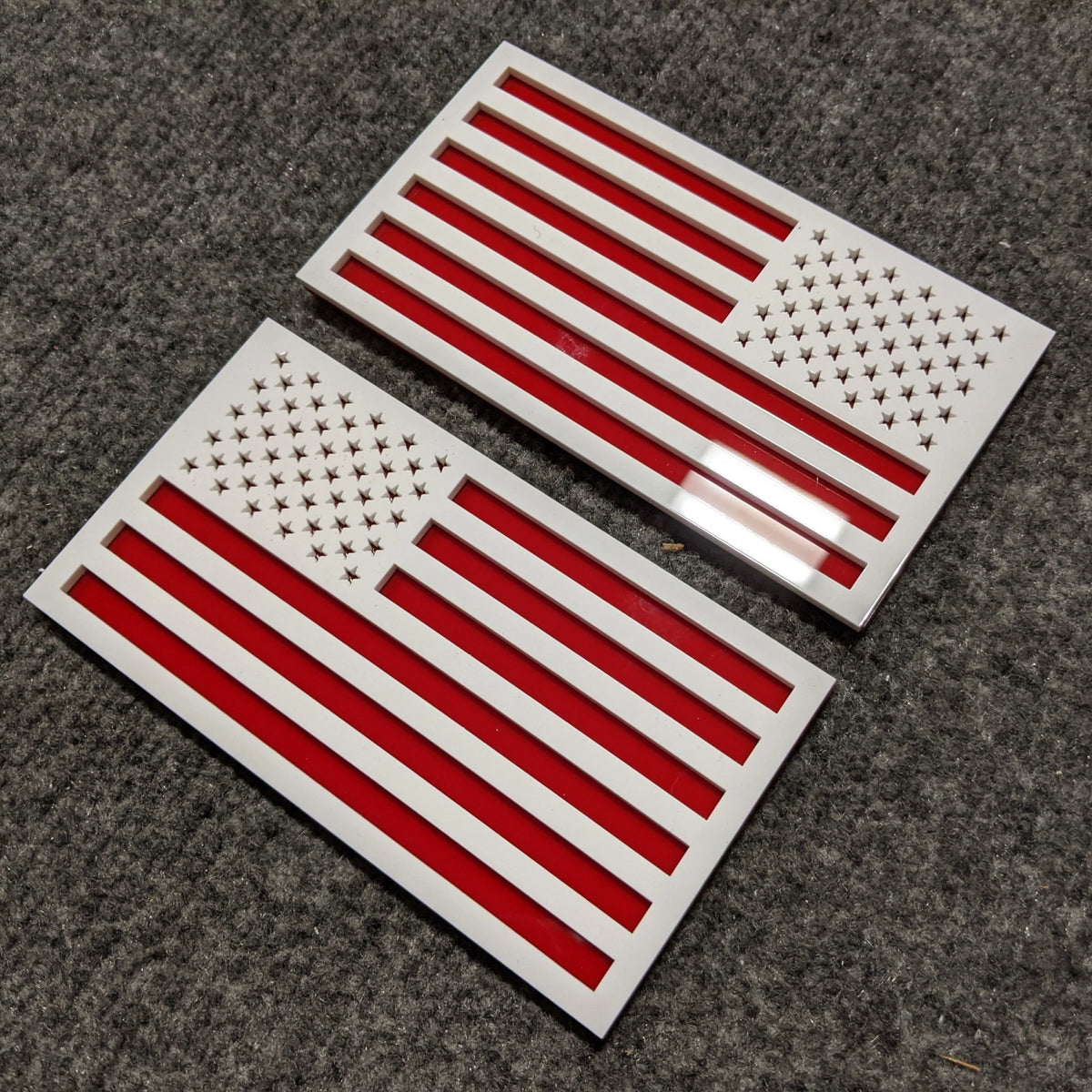American Flag Fender Badges - Pair - Universal Fit - White on Red