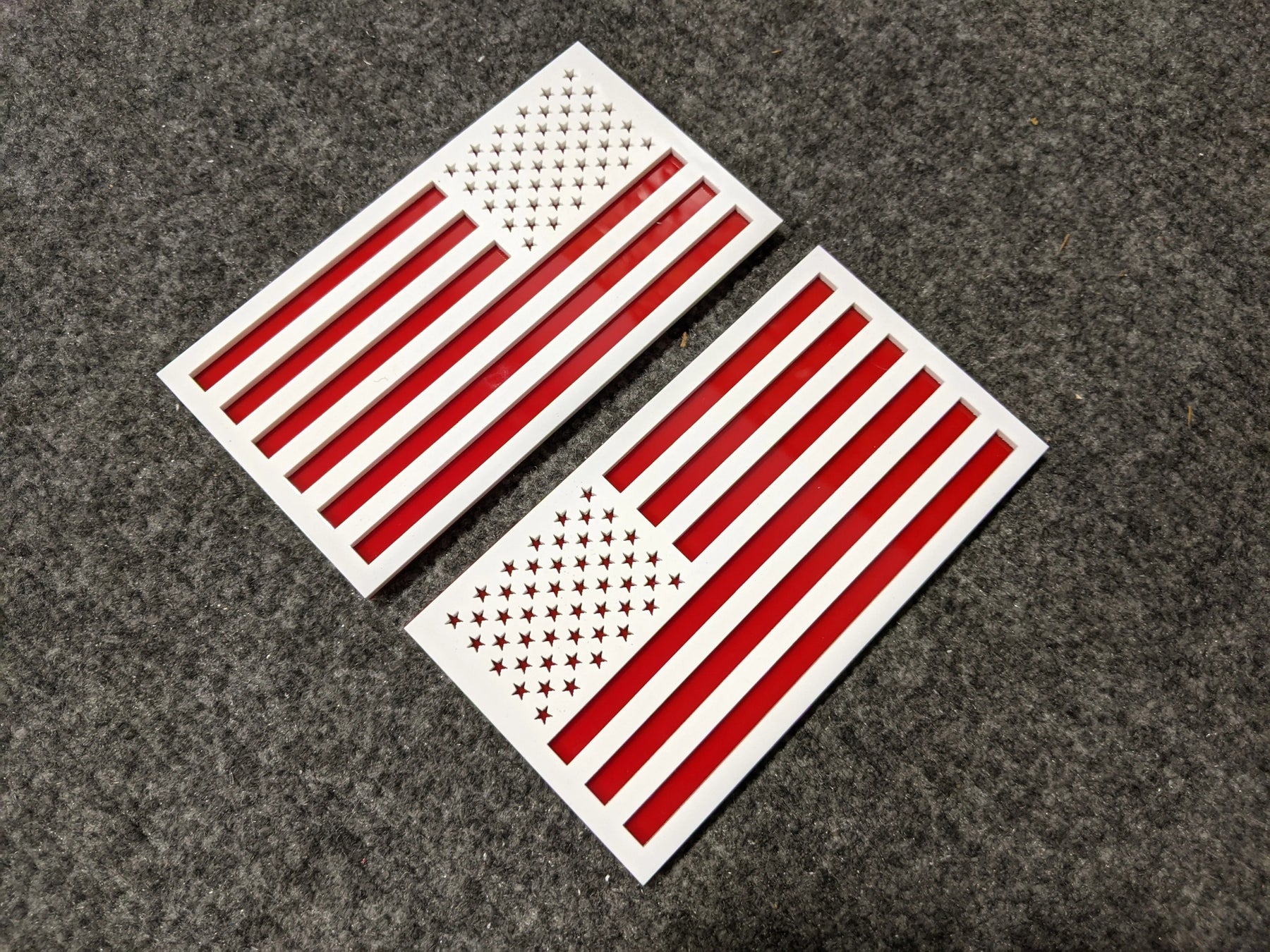 American Flag Fender Badges - Pair - Universal Fit - White on Red