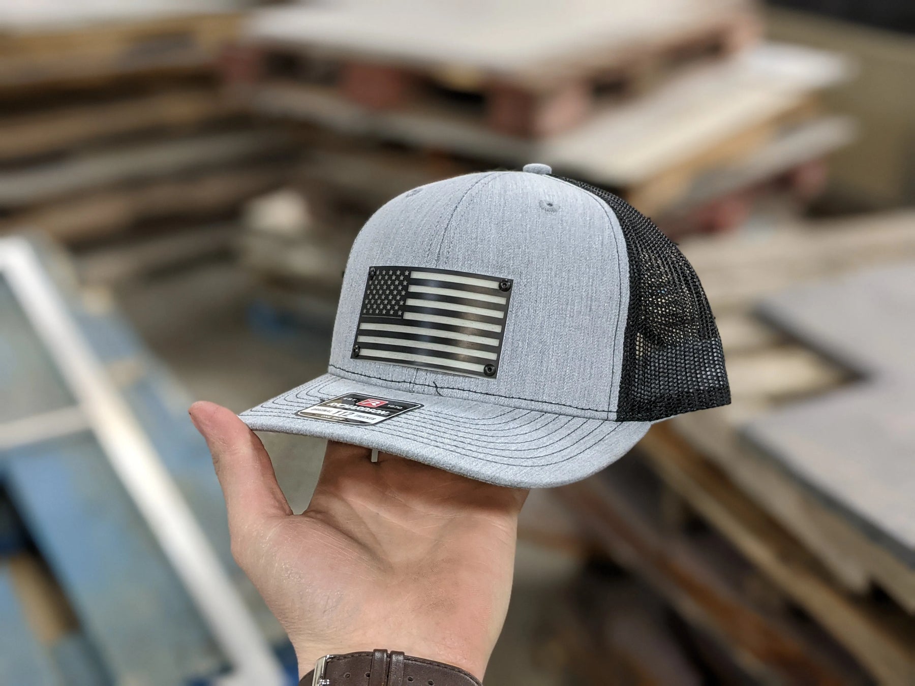 American Flag Badge Hat - Black and Glow Badge