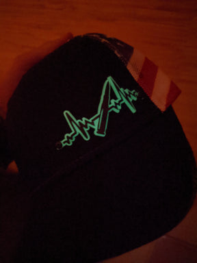 Bullet Heartbeat Badge Hat - Black and Glow on Stars and Stripes