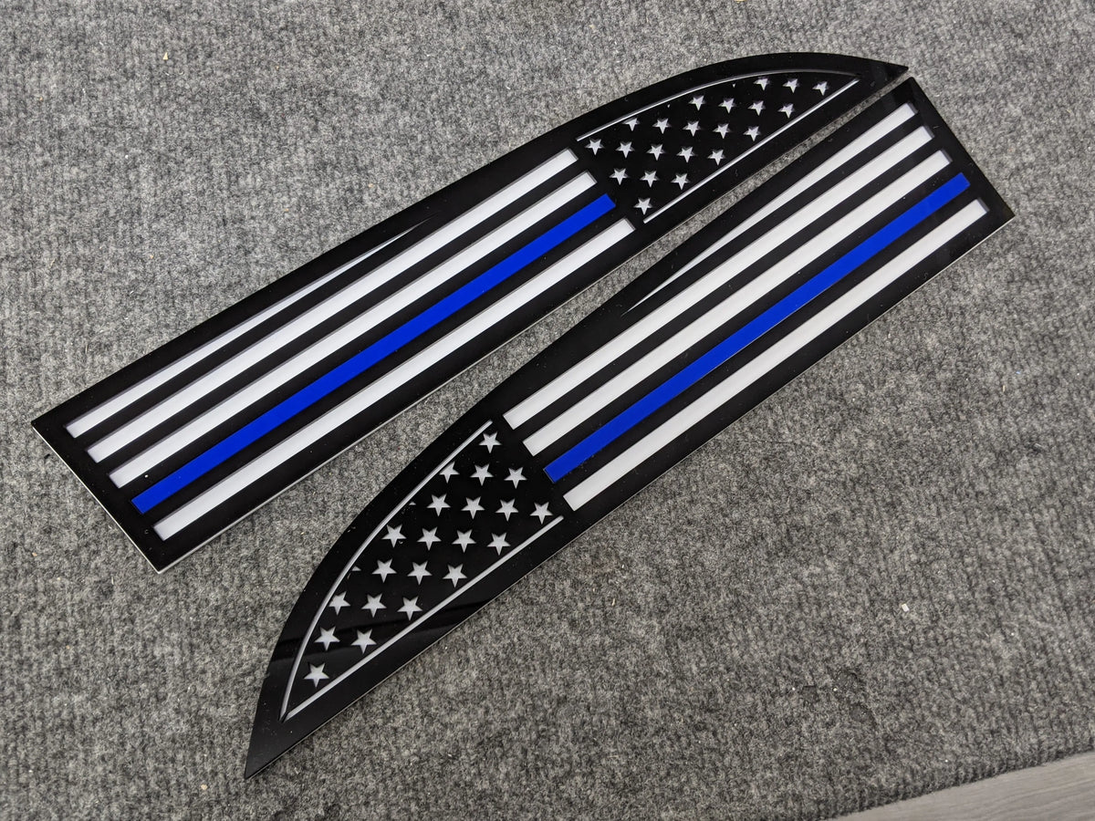 American Flag Badges - Fits 2011-2016 Super Duty® - Black on White w/Thin Blue Line