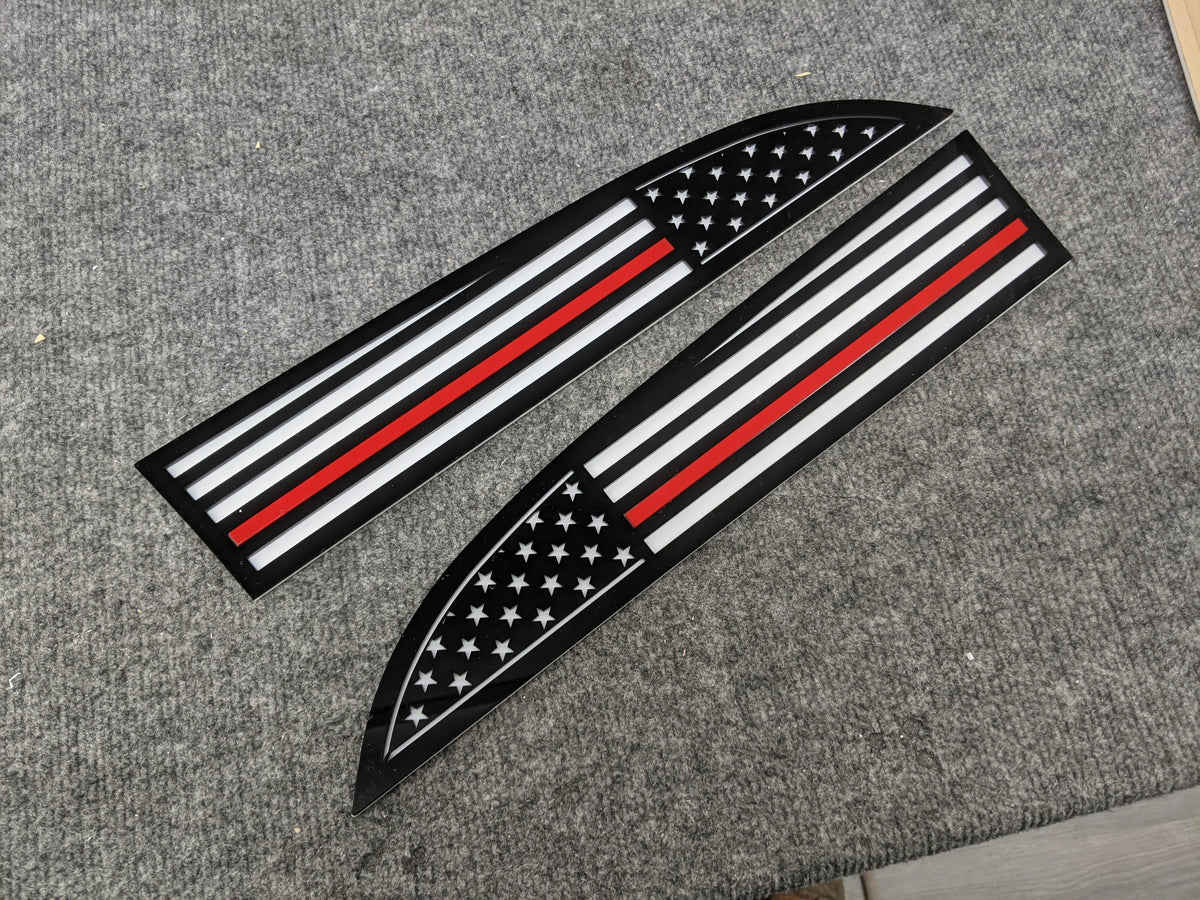 American Flag Badges - Fits 2011-2016 Super Duty® - Black on White w/Thin Red Line