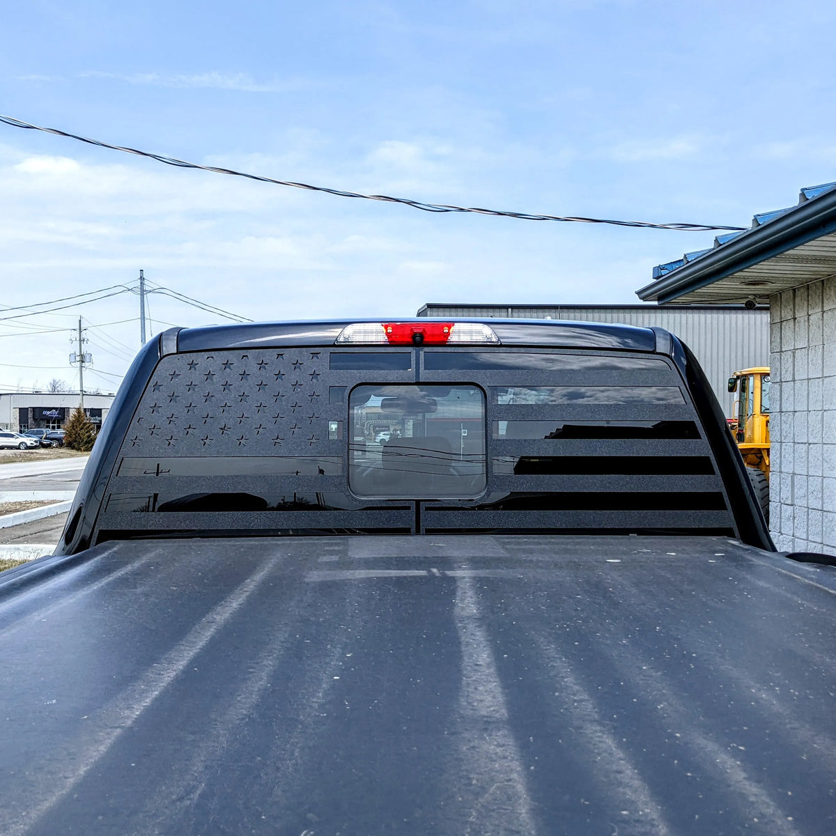 Revestimiento para camioneta con bandera estadounidense, ventana trasera, compatible con Super Duty 2017-2022, negro texturizado