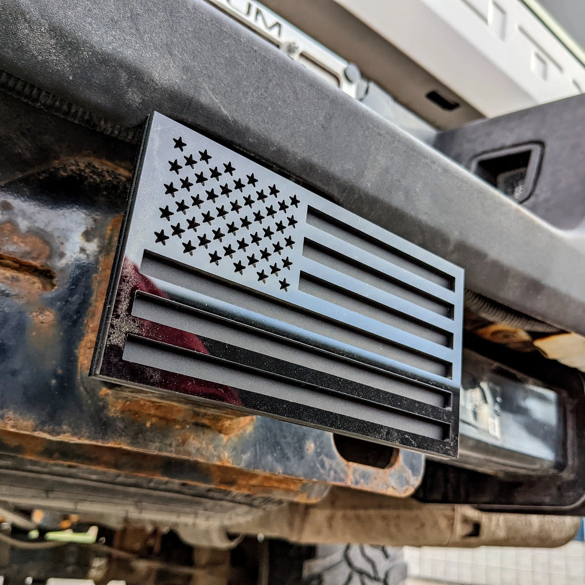 American Flag Hitch Cover - Gloss on Matte Black