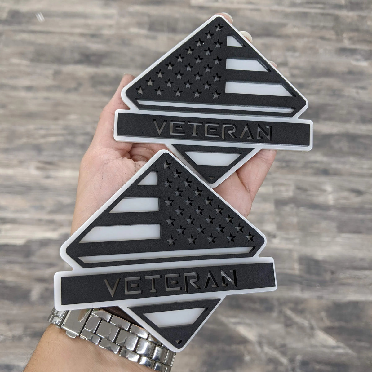 Fender Badge Pair - Custom Text American Flag - Fits 2021+ Bronco® Outer Banks® - Matte Black on Black