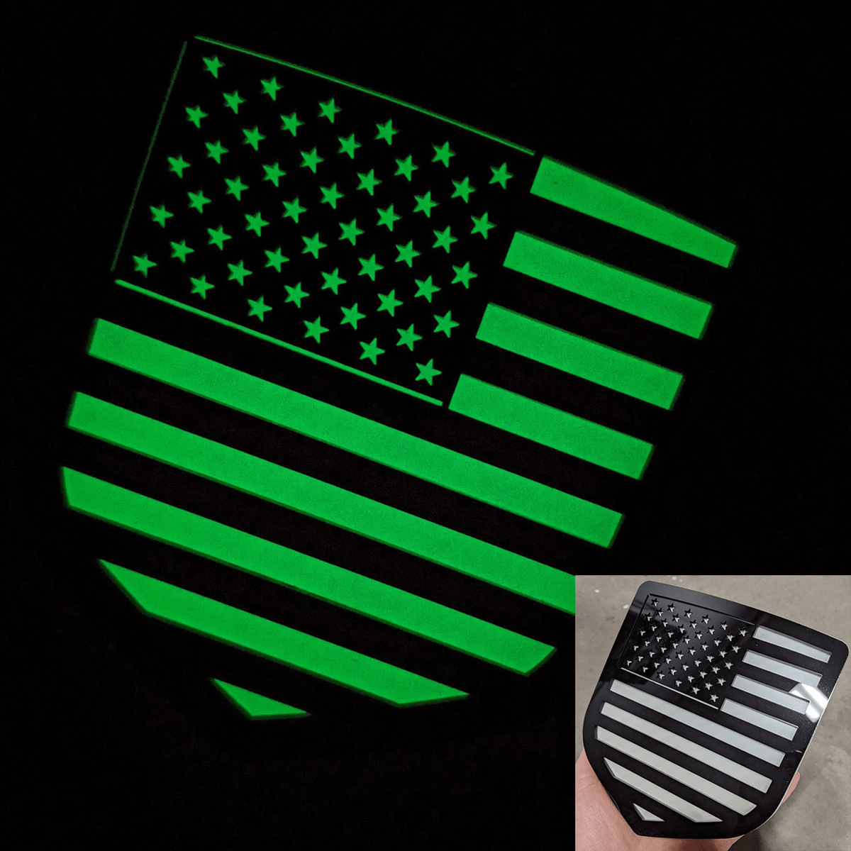 Insignia de la bandera estadounidense: compatible con Dodge® Ram® Tailgate 2009-2018 -1500, 2500, 3500 - Negro sobre fondo brillante