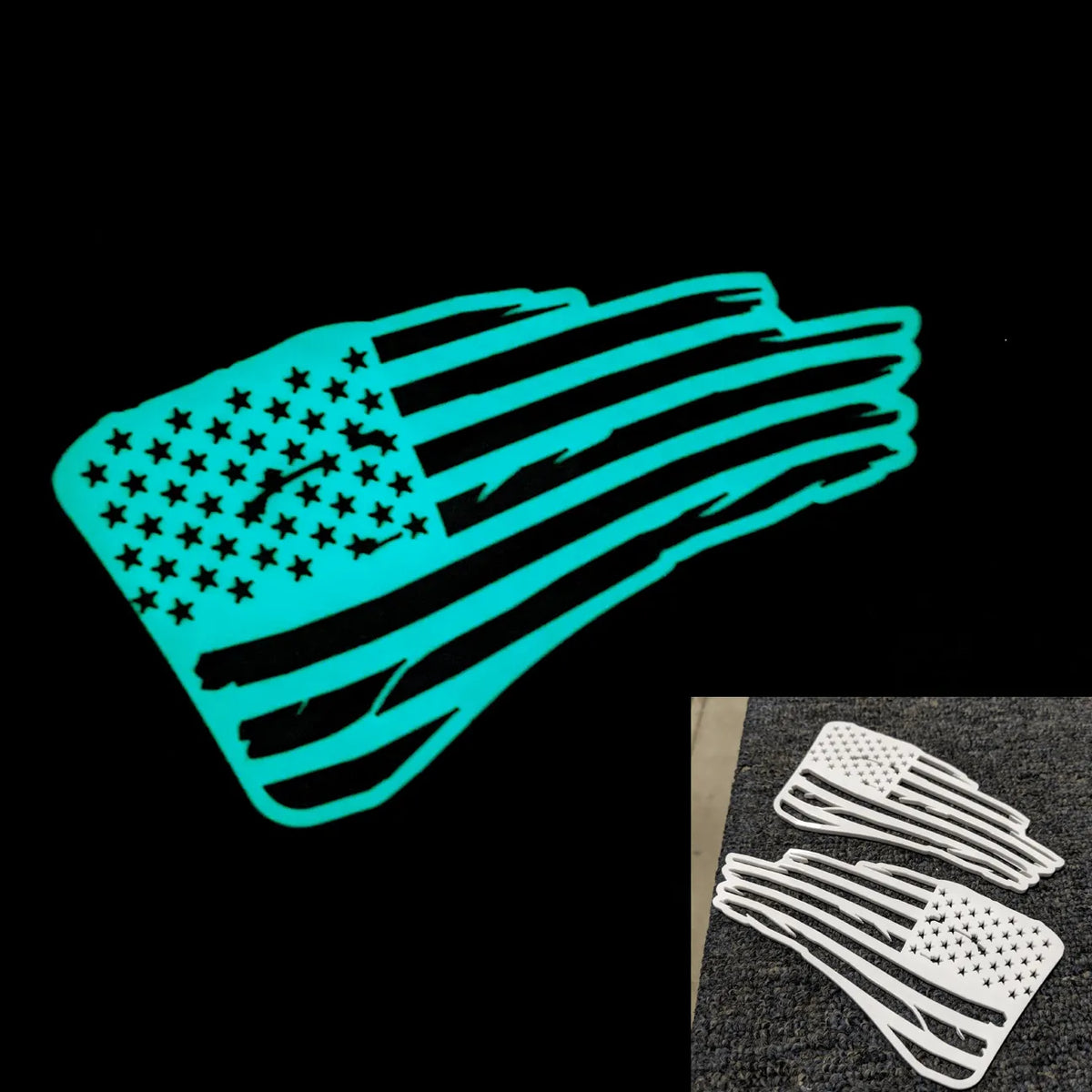 Tattered American Flag Fender Badges - Pair - Universal Fit - Glow