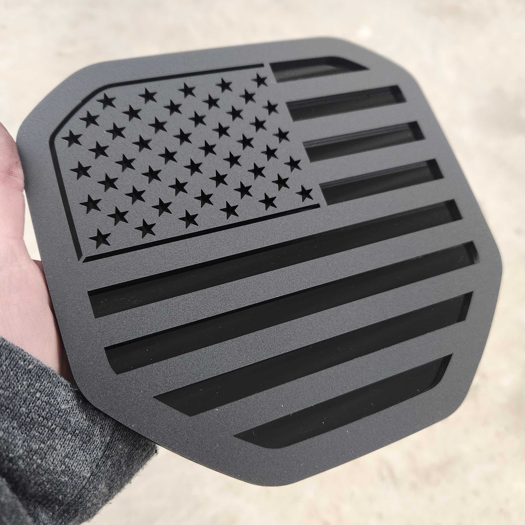 American Flag Badge - Fits 2019+ (5th Gen) Dodge® Ram® Tailgate -1500, 2500, 3500 - Matte Black on Gloss Black