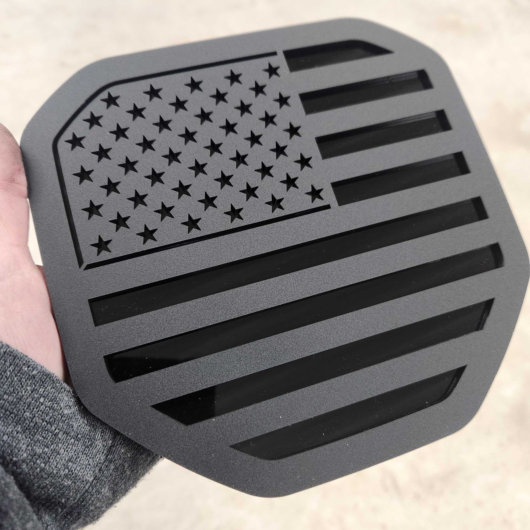 American Flag Badge - Fits 2019+ (5th Gen) Dodge® Ram® Tailgate -1500, 2500, 3500 - Matte Black on Gloss Black