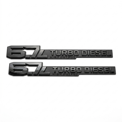 6.7L Turbo Diesel High Output Badge Pair - Colors as pictured, Gloss black on Matte Black