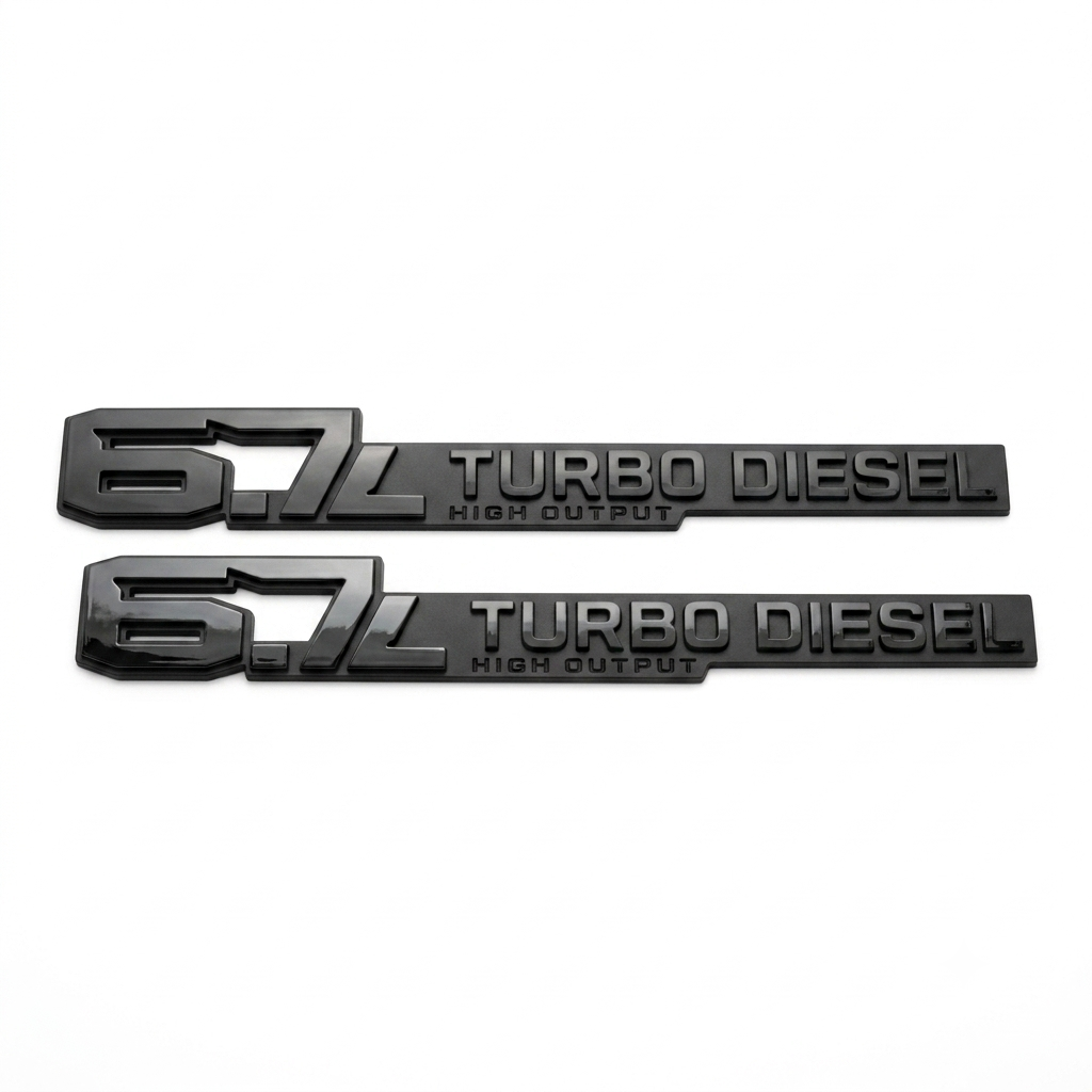 6.7L Turbo Diesel High Output Badge Pair - Colors as pictured, Gloss black on Matte Black