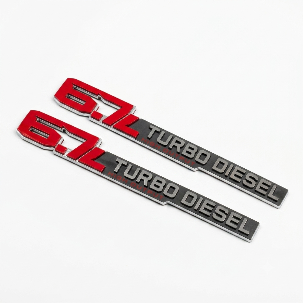 6.7L Turbo Diesel Badge Pair - Colors as pictured Red, Matte black and Gloss black