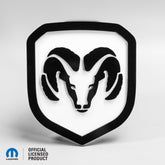 RAM® HEAD LOGO STYLE 2 GRILLE BADGE - FITS 2013-2018 DODGE® RAM® GRILLE - 1500, 2500, 3500 - Gloss on White - Officially Licensed Product