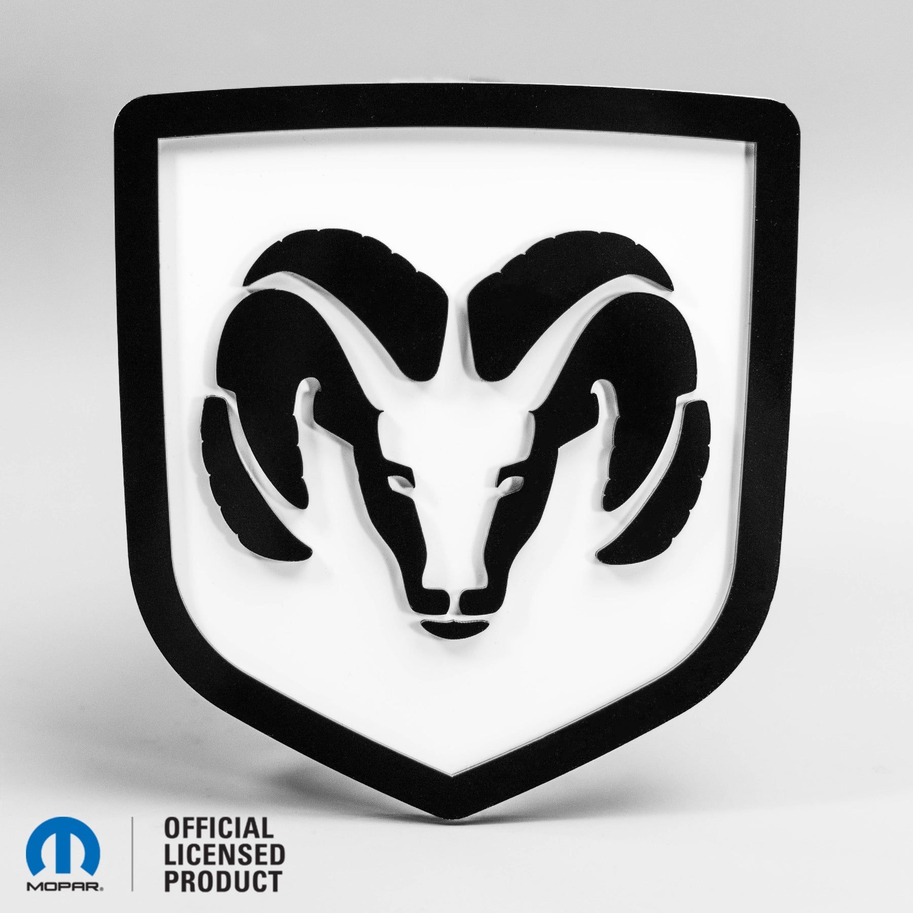 RAM® HEAD LOGO STYLE 2 TAILGATE BADGE - FITS 2009-2018 DODGE® RAM® TAILGATE -1500, 2500, 3500 - GLOSS ON WHITE - Officially Licensed Product