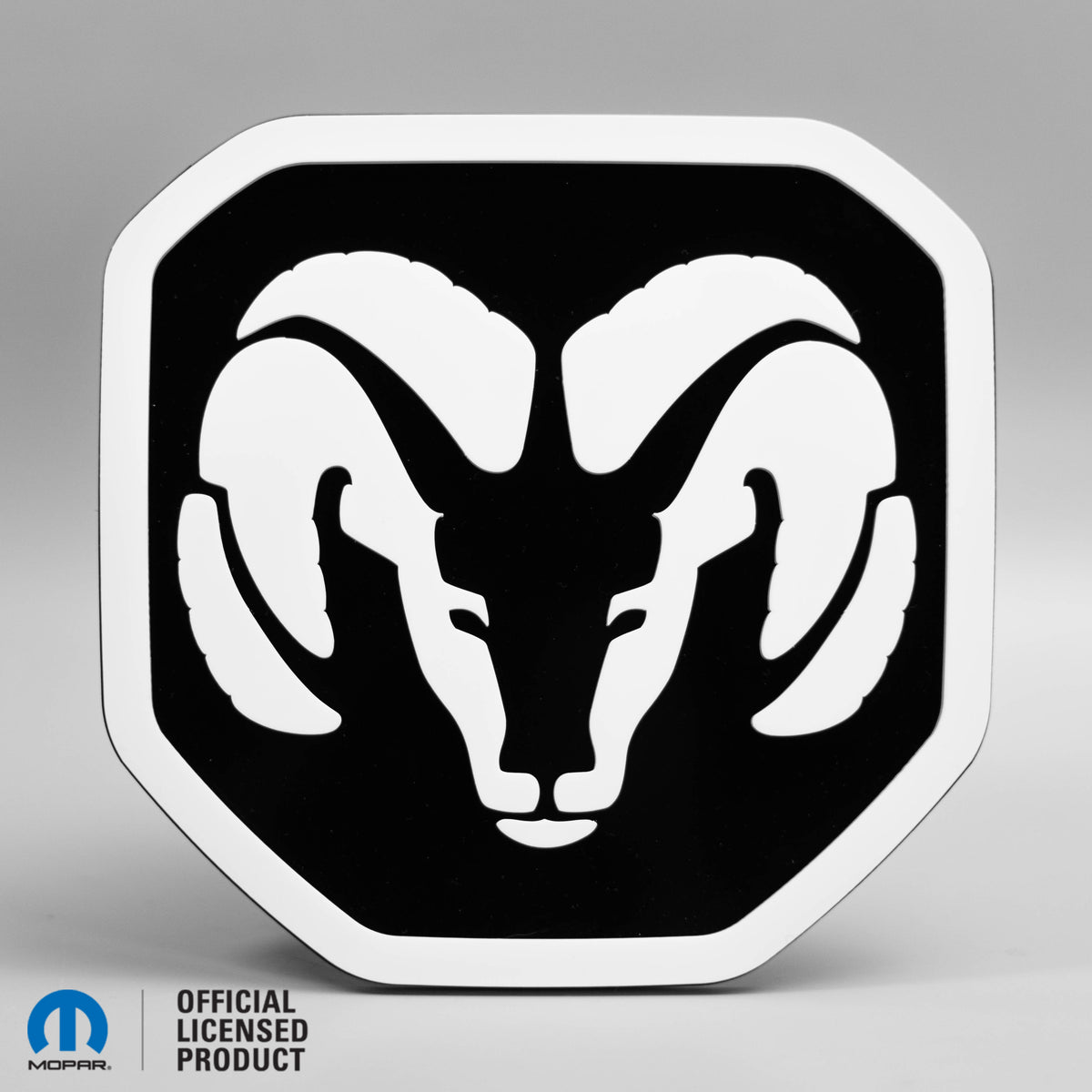 RAM® Head Logo Style 2 Tailgate Badge - Fits 2019+ RAM® Tailgate - 1500, 2500, 3500 - White on Gloss- Officially Licensed Product