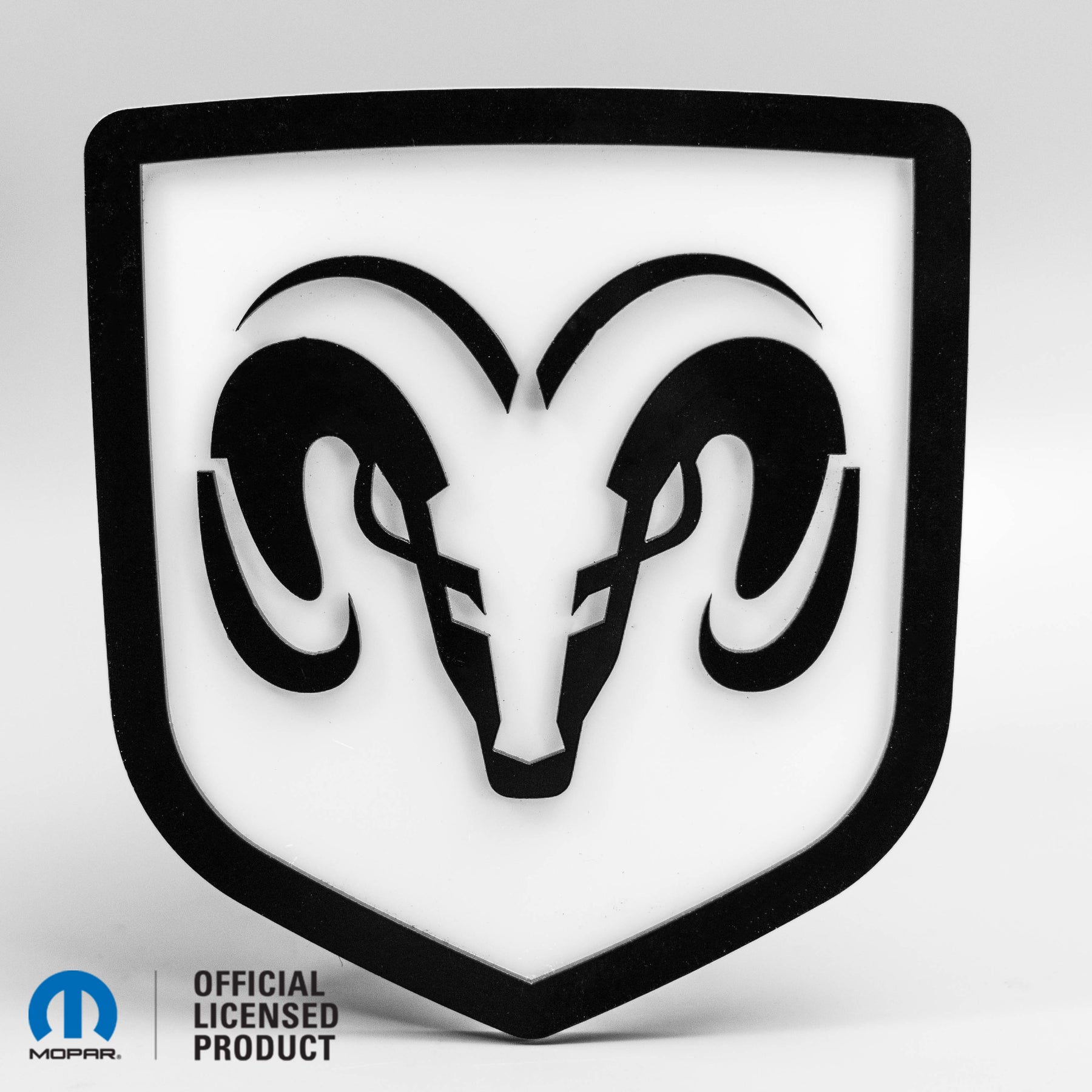 RAM® HEAD LOGO STYLE 1 TAILGATE BADGE - FITS 2009-2018 DODGE® RAM® TAILGATE -1500, 2500, 3500 - GLOSS ON WHITE - Officially Licensed Product