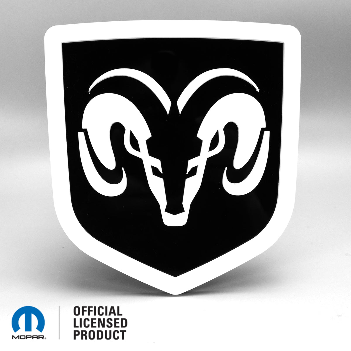 RAM® HEAD LOGO STYLE 1 TAILGATE BADGE - FITS 2009-2018 DODGE® RAM® TAILGATE -1500, 2500, 3500 - WHITE ON GLOSS - Officially Licensed Product