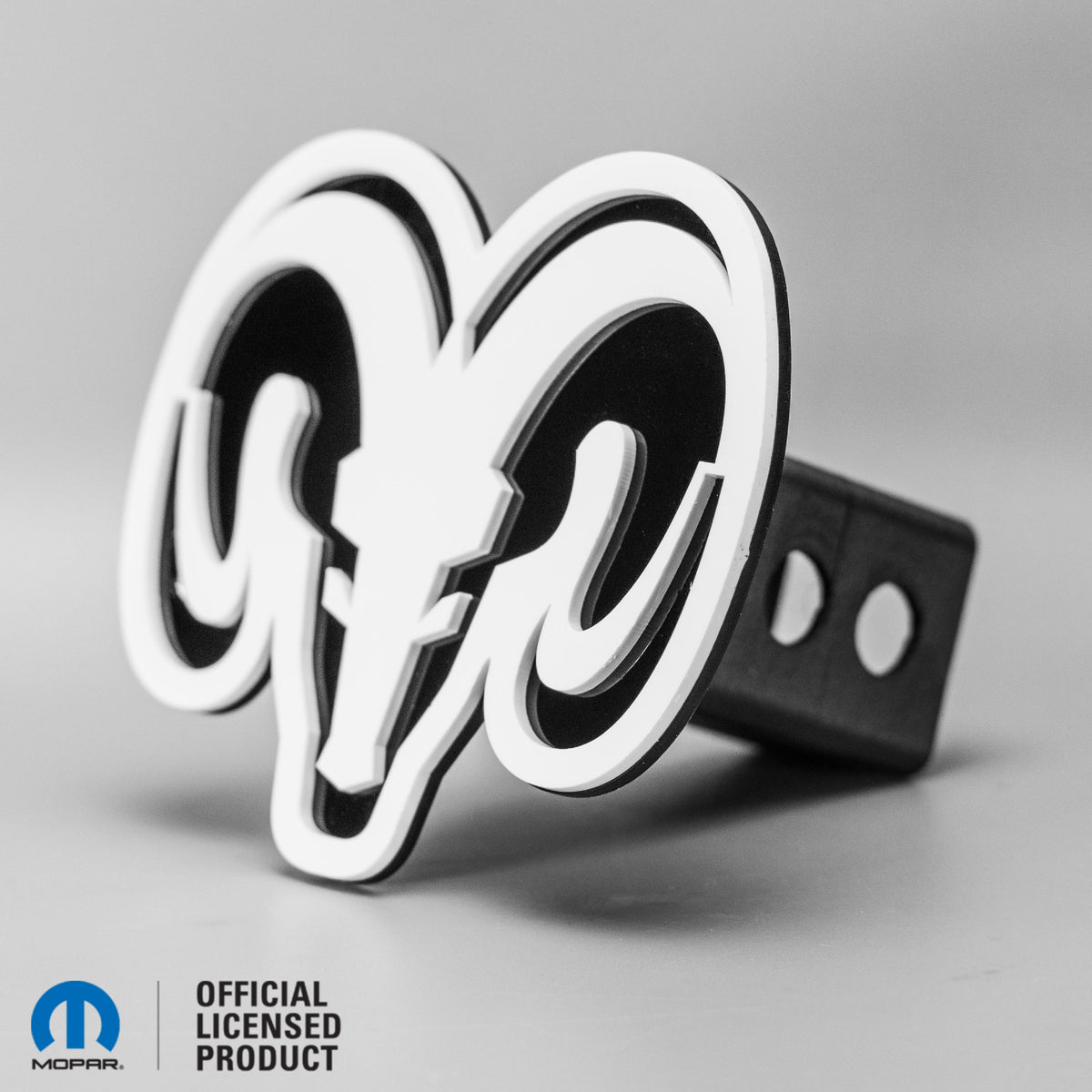 RAM® HEAD LOGO STYLE 1 - HITCH COVER - White on Gloss - Officially Lic
