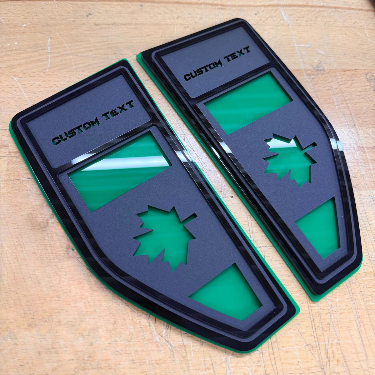 Juego de insignias para guardabarros con texto personalizado y bandera estadounidense: compatible con Ford® Maverick® 2022+, totalmente personalizable