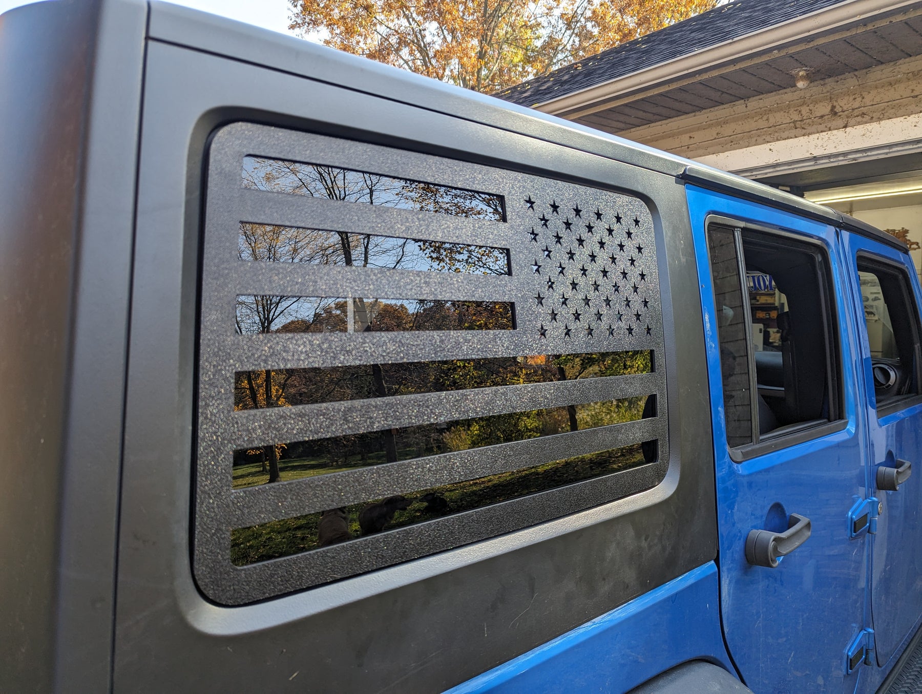 American Flag Rear Window Decals For Jeep Wrangler JK 2011-2017 – Glossy Black PVC Sticker Set