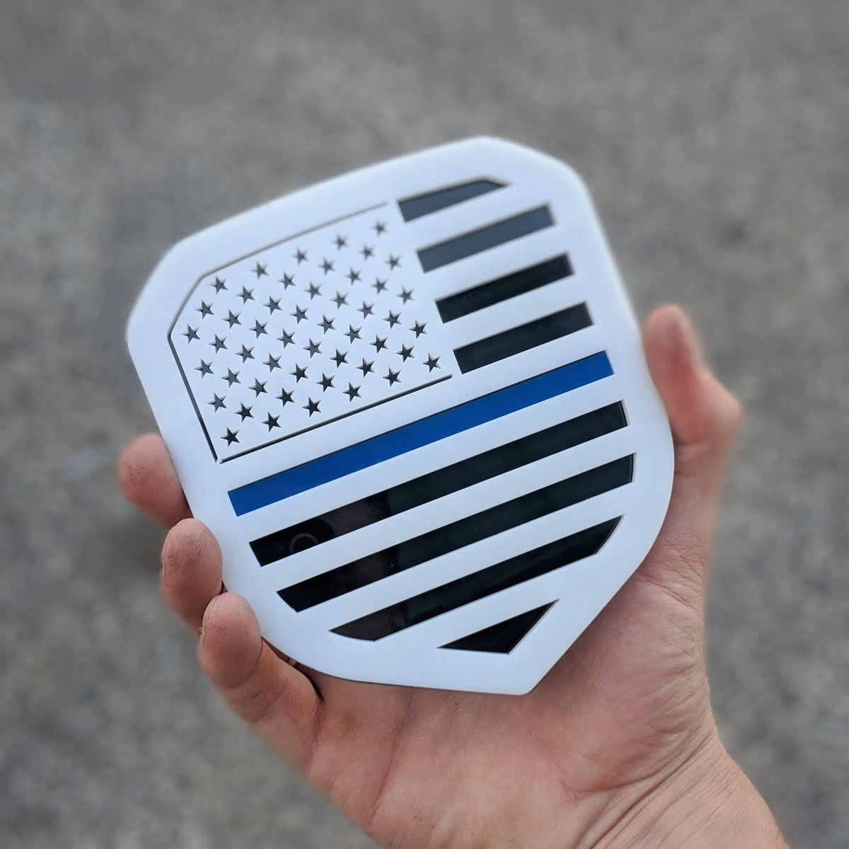 American Flag Badge - Fits 2013-2018 Dodge® Ram® Grille - White on Black with a Thin Blue Line