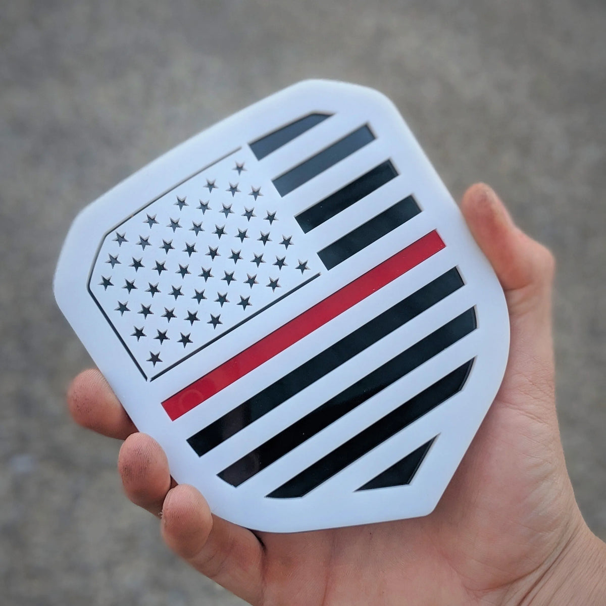 American Flag Badge - Fits 2013-2018 Dodge® Ram® Grille - 1500, 2500, 3500 - White on Black with a Thin Red Line