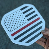 American Flag Badge - Fits 2019+ (5th Gen) Dodge® Ram® Tailgate -1500, 2500, 3500 - White on Black with Thin Red Line