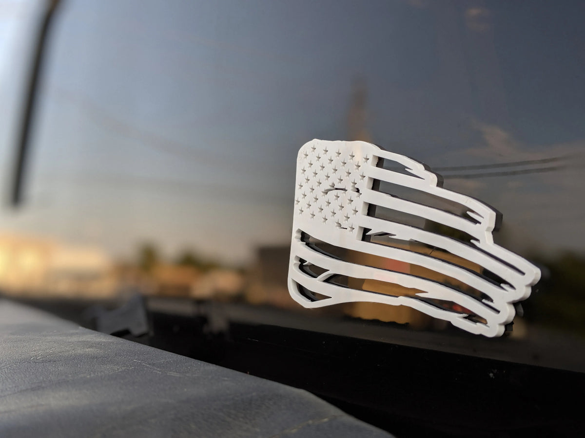 Tattered American Flag Window Badge - 1500, 2500, 3500 -White