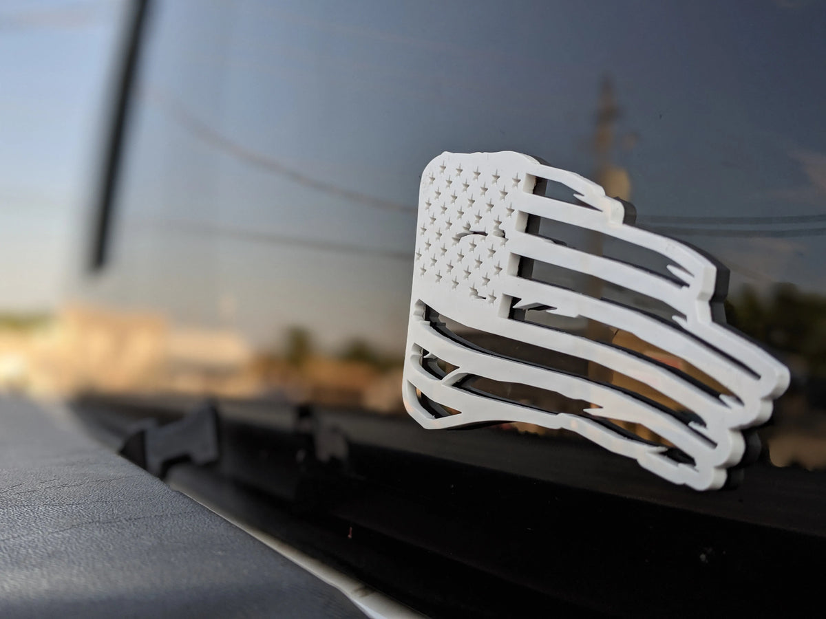 Tattered American Flag Window Badge - 1500, 2500, 3500 -White