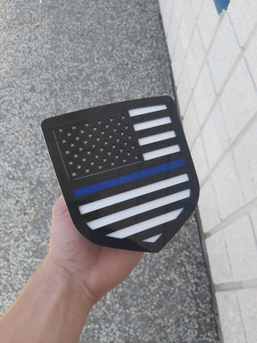 American Flag Badge - Fits 2009-2018 Dodge® Ram® Tailgate - Black on White with a Thin Blue Line