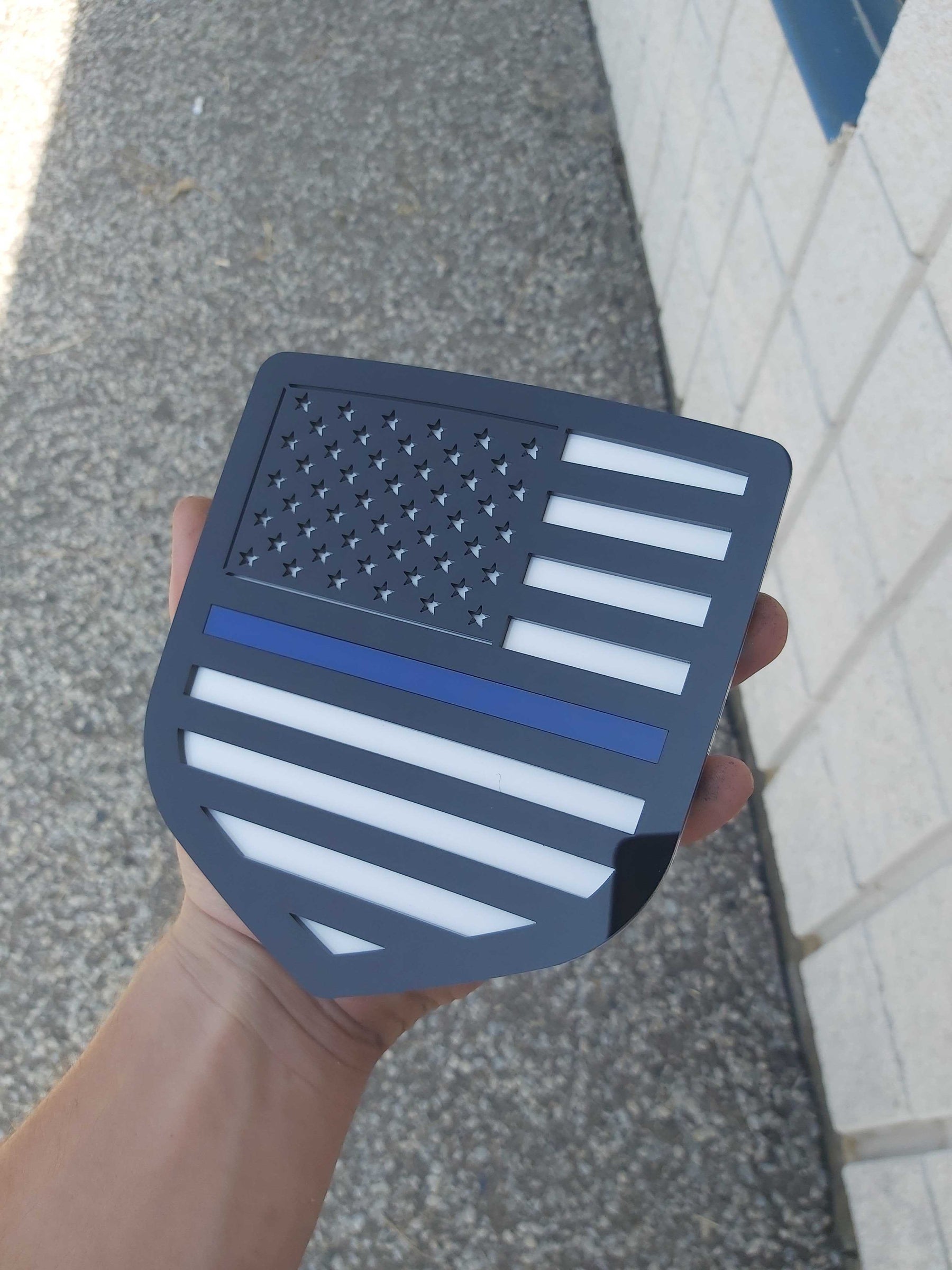 American Flag Badge - Fits 2009-2018 Dodge® Ram® Tailgate - Black on White with a Thin Blue Line