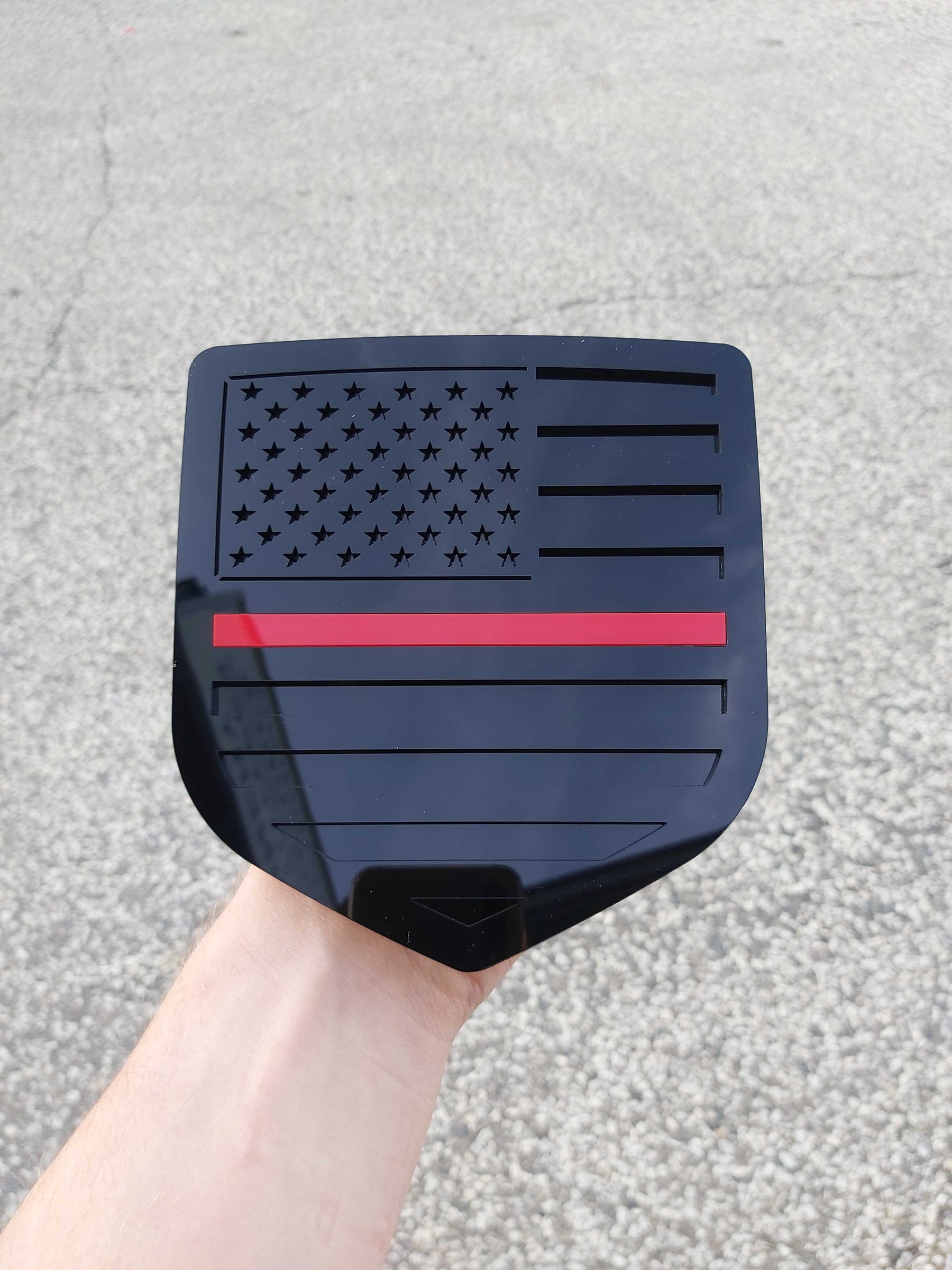 American Flag Badge - Fits 2009-2018 Dodge® Ram® Tailgate -1500, 2500, 3500 - Black on Black with a Thin Red Line