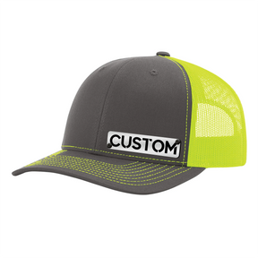 Custom Badge Hat - Trucker Snapback - Black and Brushed Silver Badge - Upload Your Own
