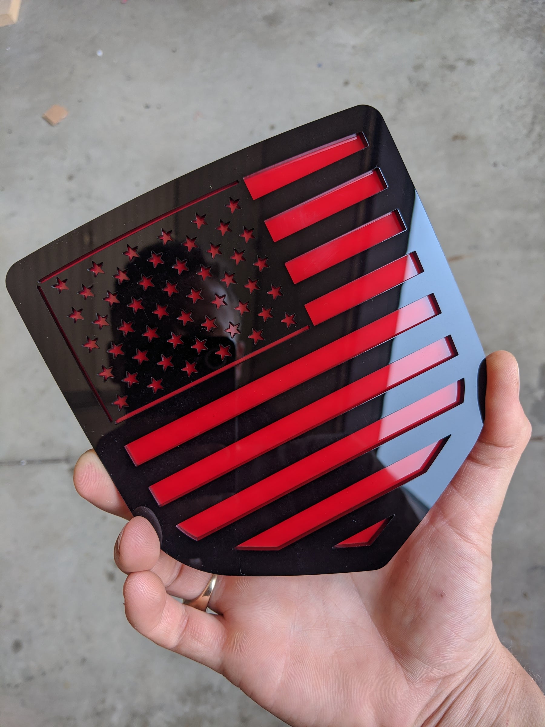 American Flag Badge - Fits 2009-2018 Dodge® Ram® Tailgate -1500, 2500, 3500 - Black on Red