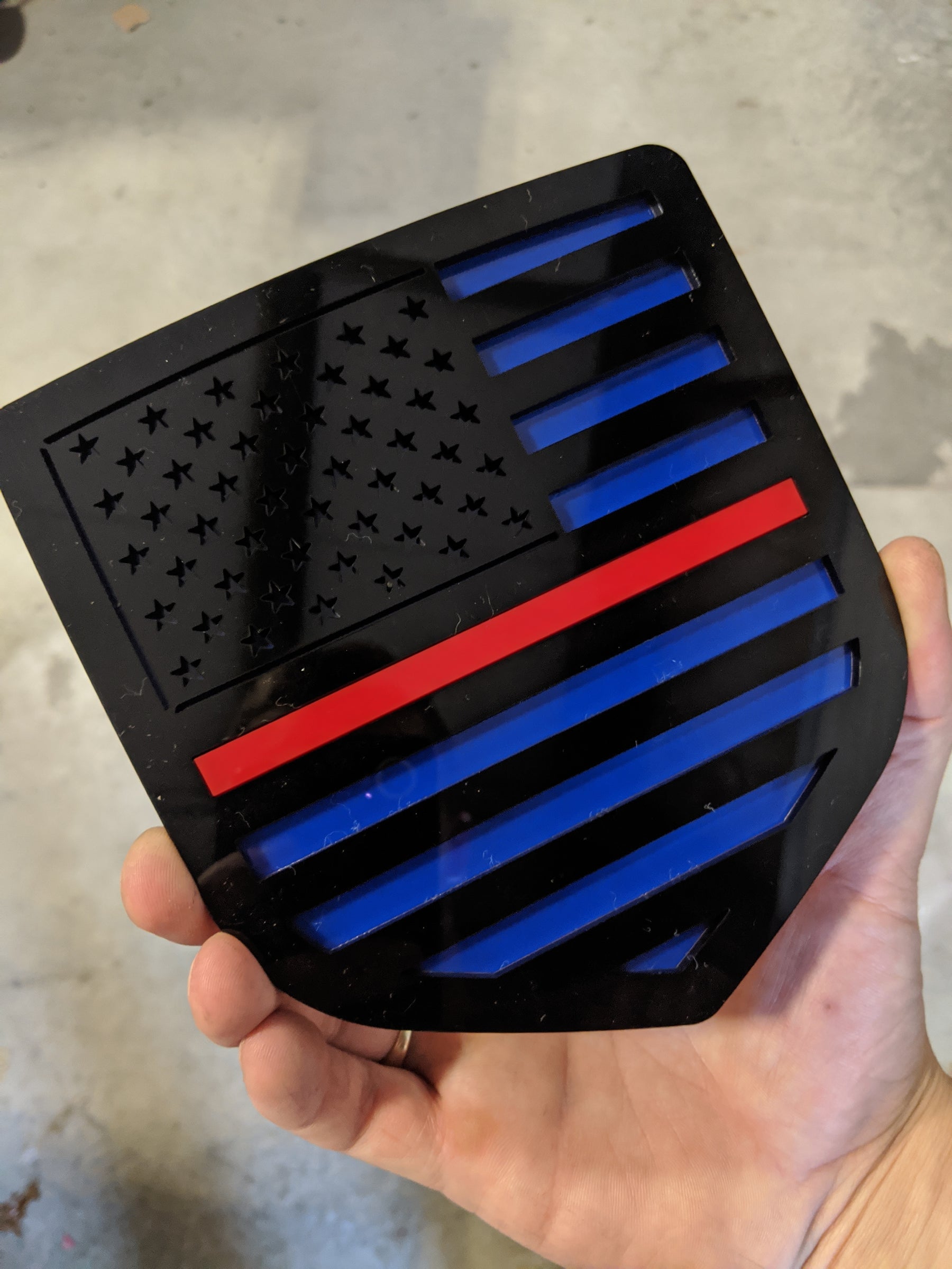 American Flag Badge - Fits 2009-2018 Dodge® Ram® Tailgate - Black on Blue with a Thin Red Line