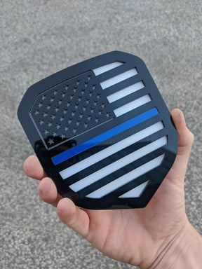 American Flag Badge - Fits 2013-2018 Dodge® Ram® Grille - 1500, 2500, 3500 - Black on White with a Thin Blue Line