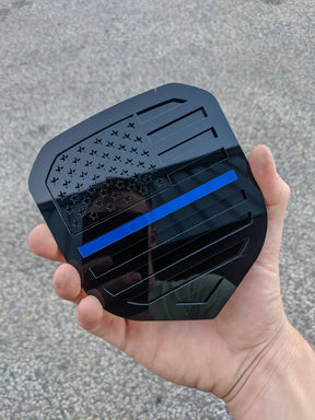 American Flag Badge - Fits 2013-2018 Dodge® Ram® Grille - 1500, 2500, 3500 - Black with a Thin Blue Line