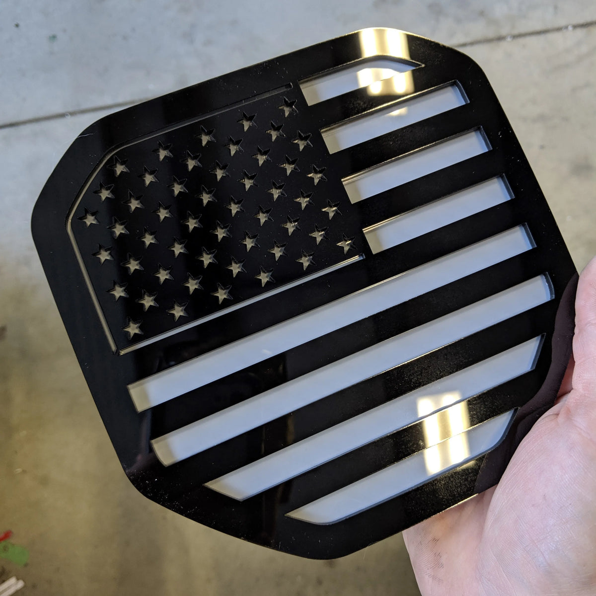 American Flag Badge - Fits 2019+ (5th Gen) Dodge® Ram® Tailgate - Black on Gray
