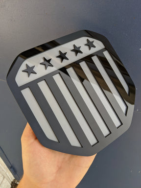 Vertical American Flag Badge - Fits 2019-2023 (5th Gen) Dodge® Ram® Tailgate -1500, 2500, 3500 - Black on Gray