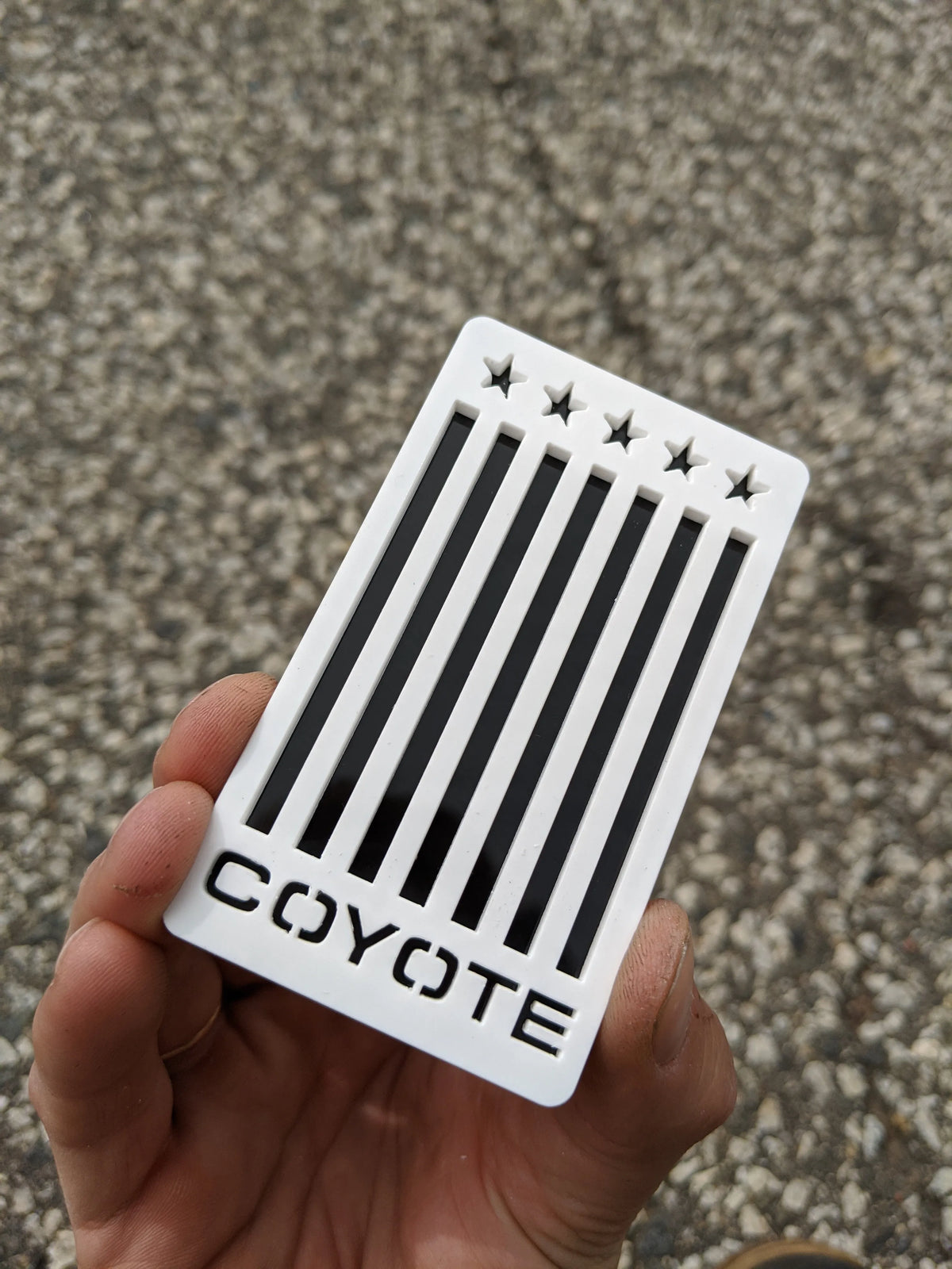 Vertical Flag Coyote Badge - Fits Mustang® - White on Black