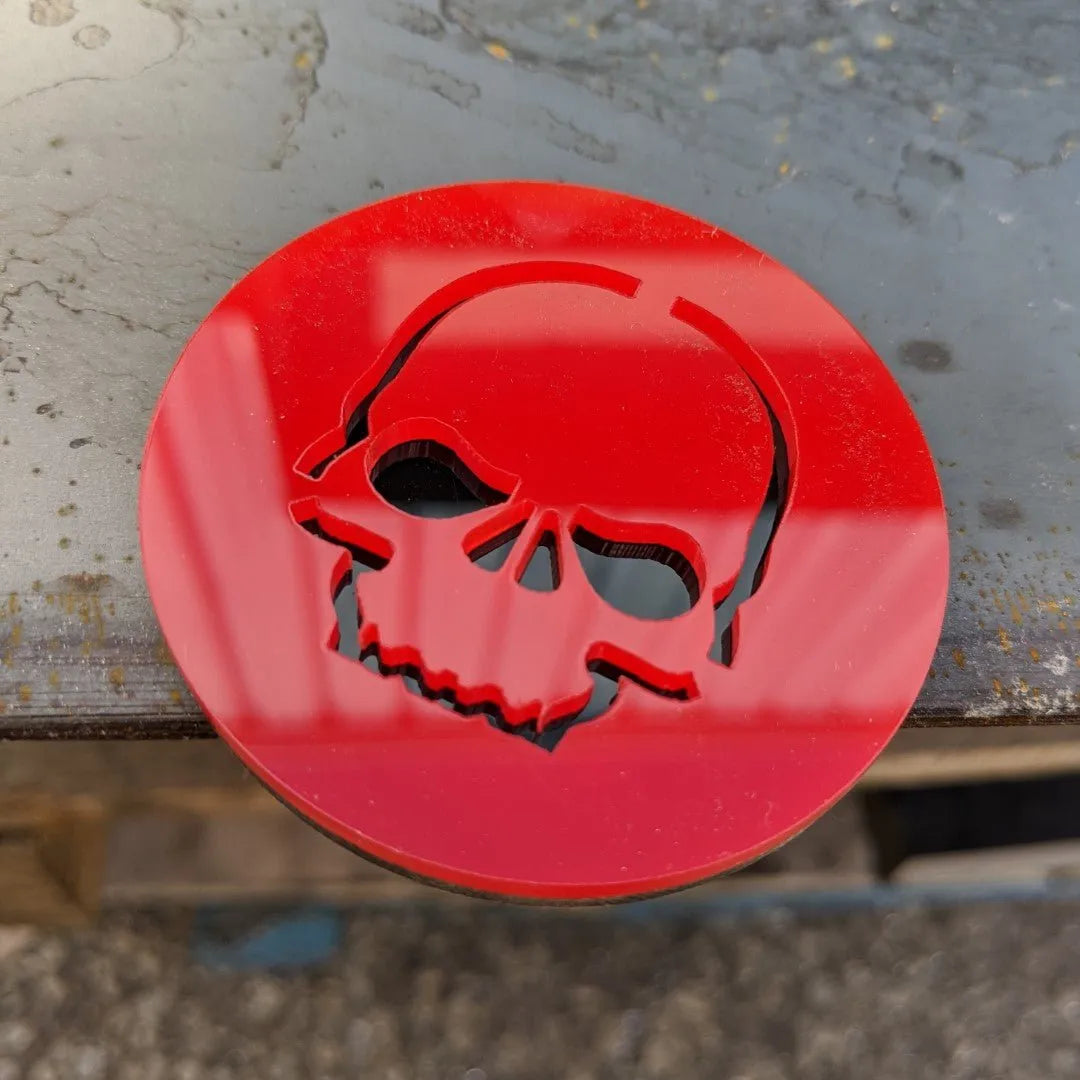 Skull Badge - Jeep® Trail Rated® Replacement Badge - Red on Black