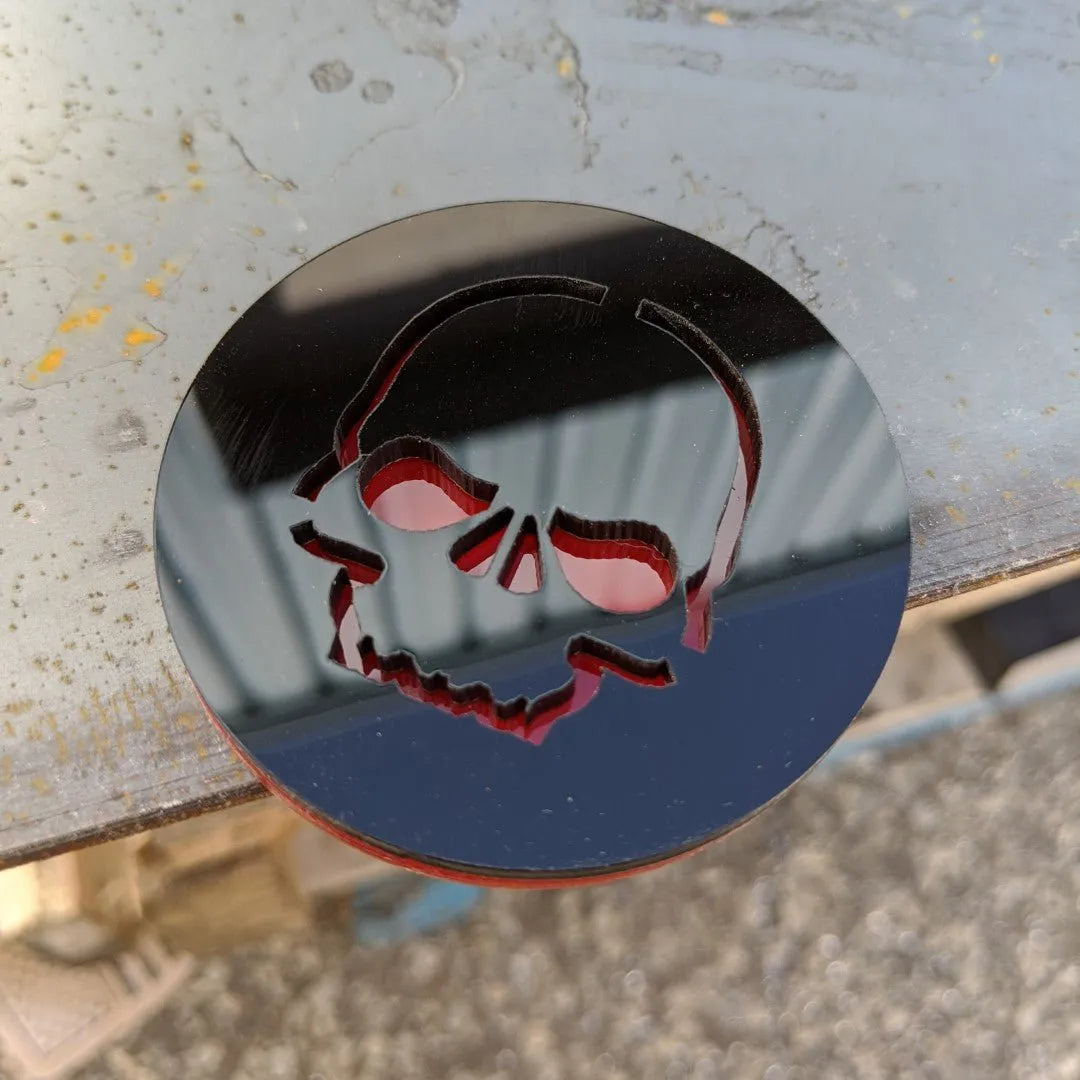 Skull Badge - Jeep® Trail Rated® Replacement Badge - Black on Red
