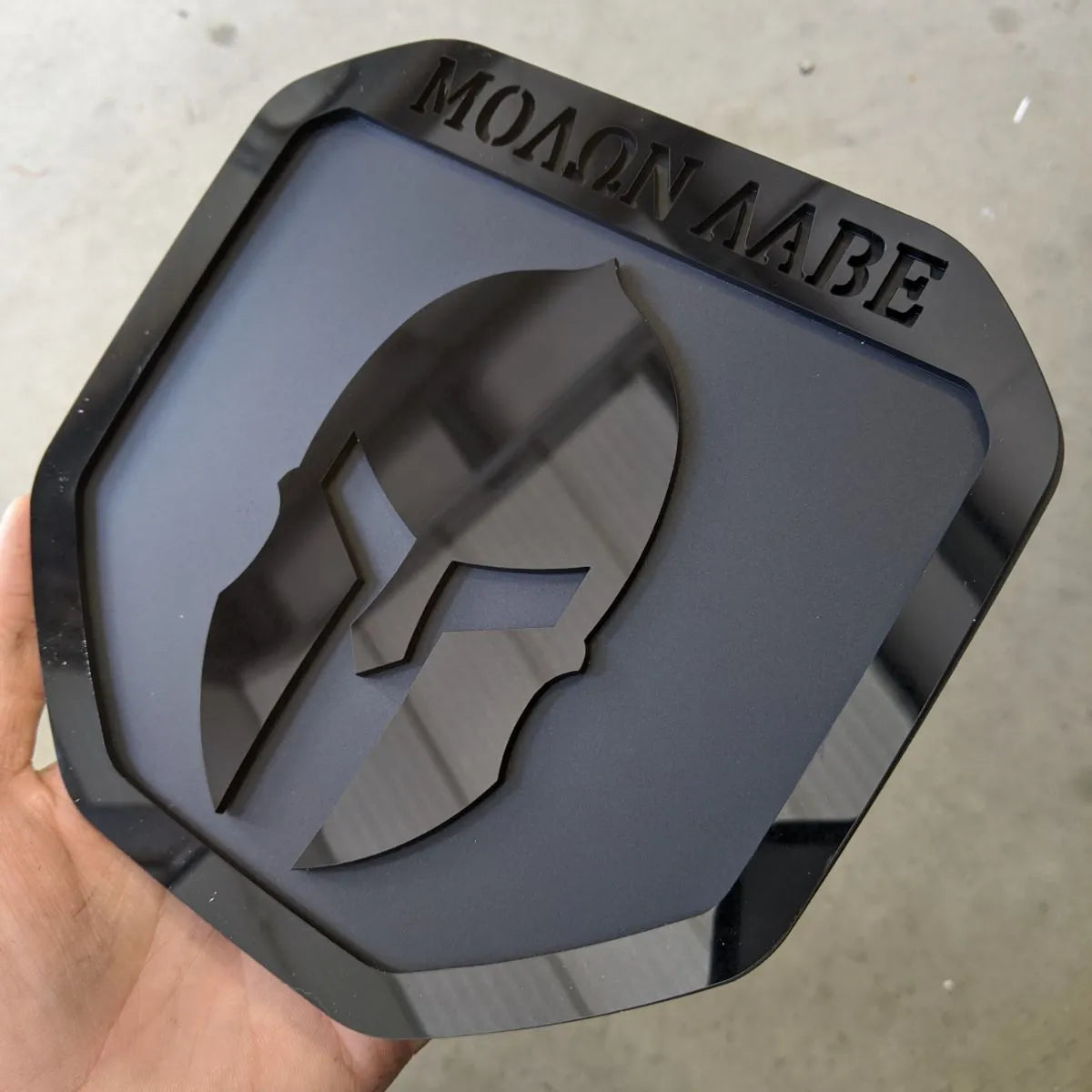 Molon Labe Badge - Fits 2019-2023 (5th Gen) Dodge® Ram® Tailgate -1500, 2500, 3500 - Black on Matte Black