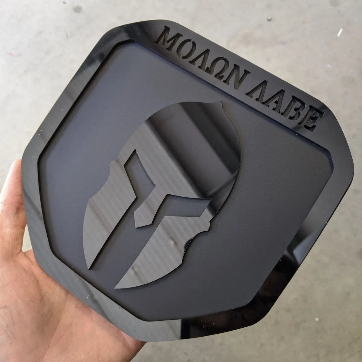 Molon Labe Badge - Fits 2019+ (5th Gen) Dodge® Ram® Tailgate -1500, 2500, 3500 - Black on Matte Black
