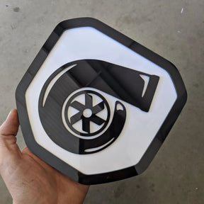 Turbo Badge - Fits 2019+ (5th Gen) Dodge® Ram® Tailgate -1500, 2500, 3500 - Black on White